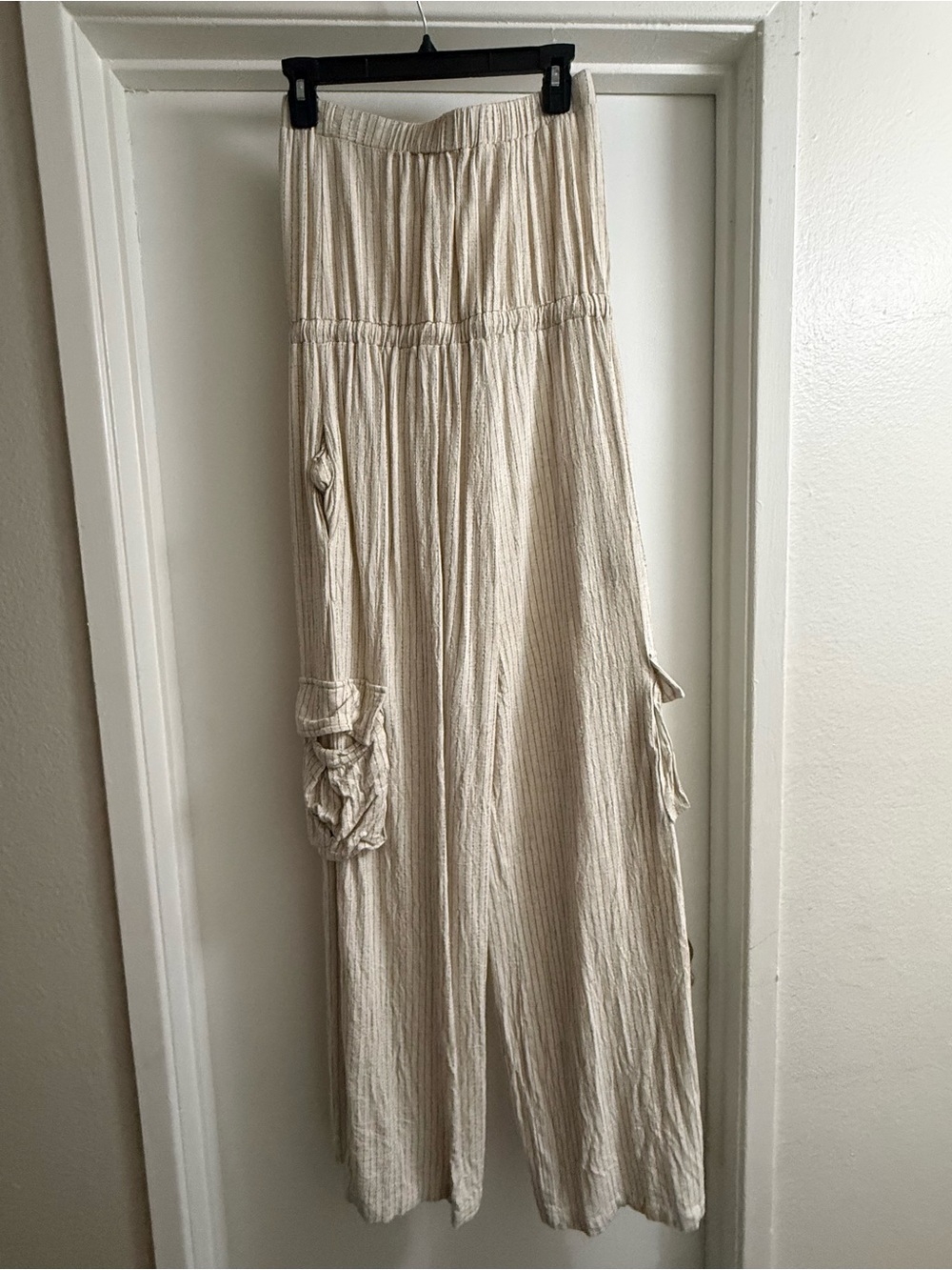 Lightweight Cream Striped Wide-Leg strapless romper - Picture 6 of 6